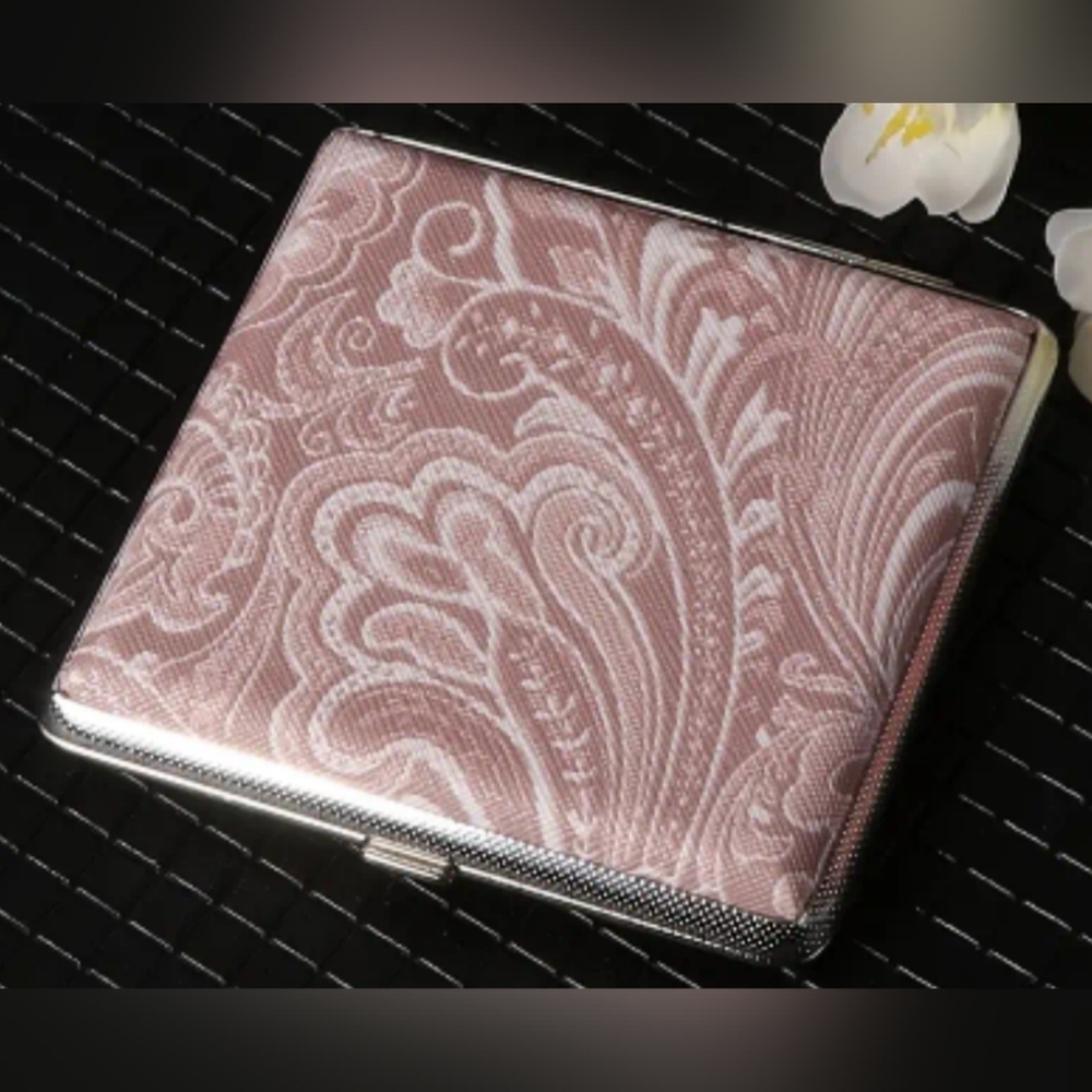 2/$40 Elegant Butterly Pink‎ Patterned Metal Cigarette Holder Case (#054)